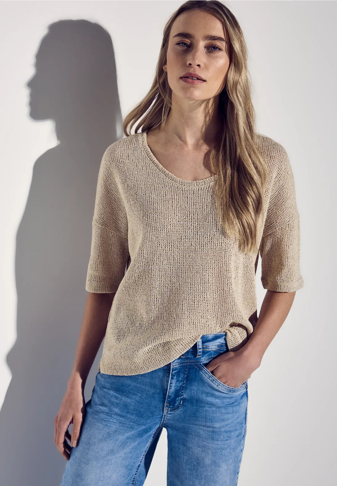 STREET ONE JERSEY CALADO BEIGE TOQUE BRILLANTE