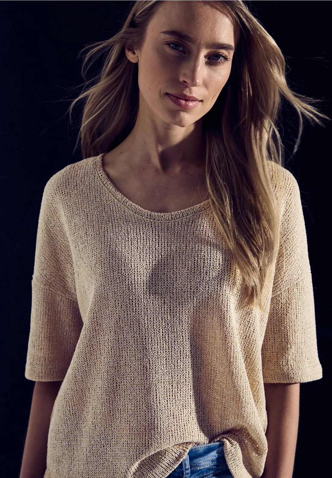 STREET ONE JERSEY CALADO BEIGE TOQUE BRILLANTE