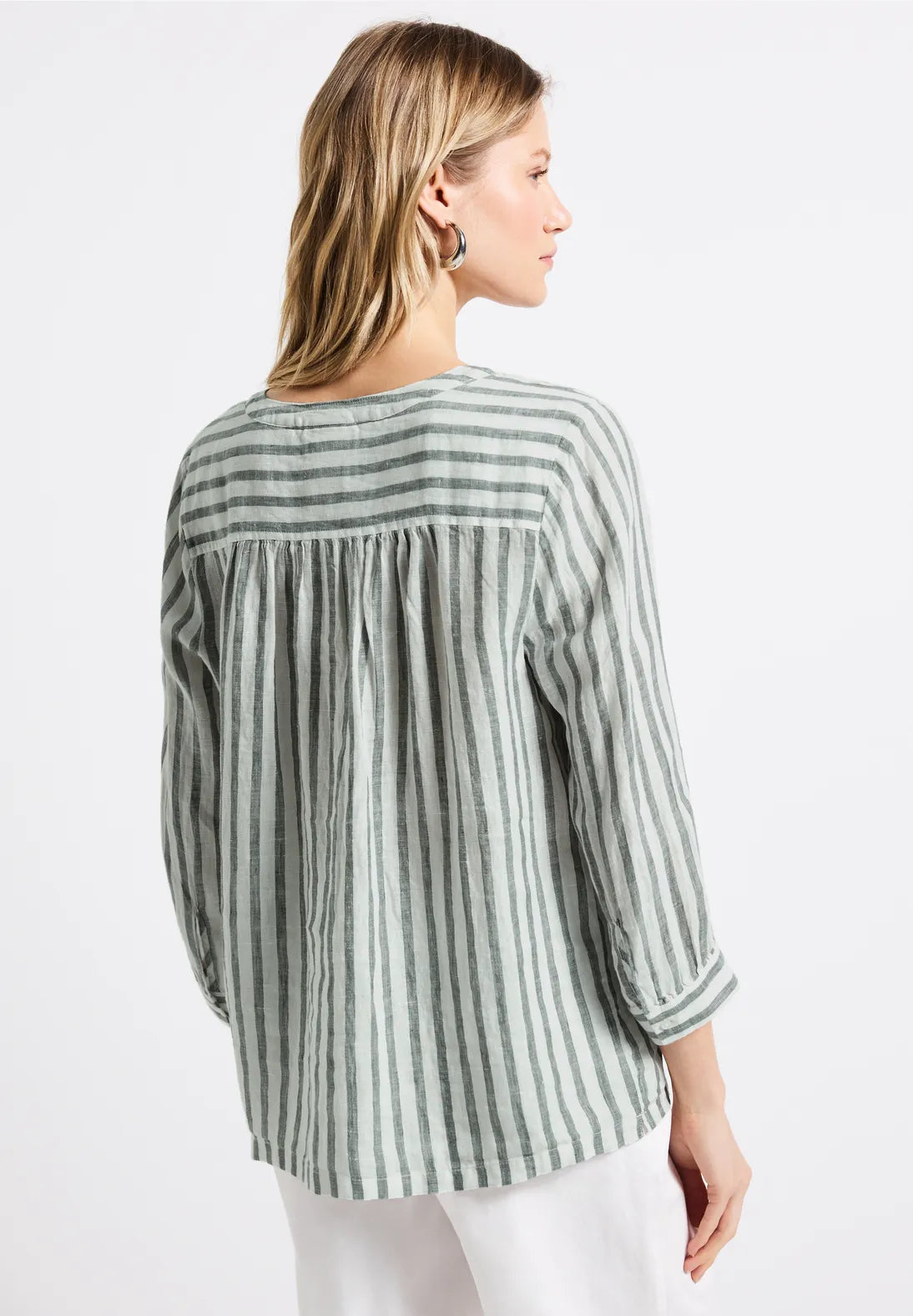 STREET ONE BLUSA LINO A RAYAS VERDES
