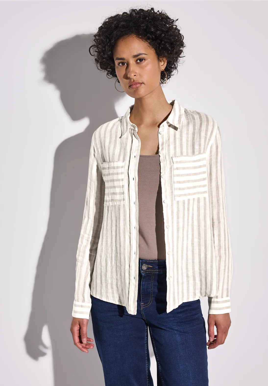 STREET ONE BLUSA DE LINO CAMISERA A RAYAS