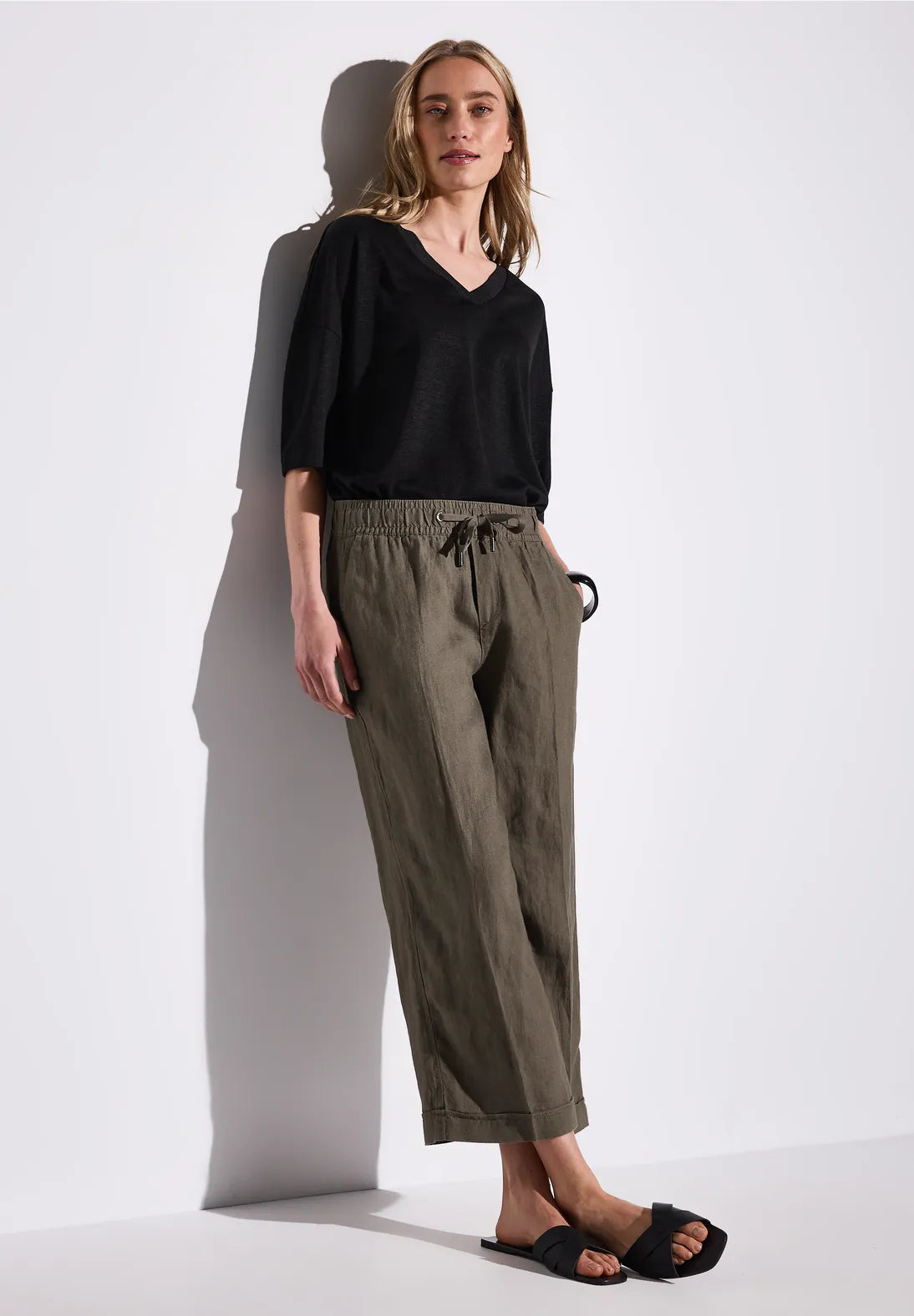 STREET ONE PANTALON DE LINO CON AJUSTE EN CINTURA
