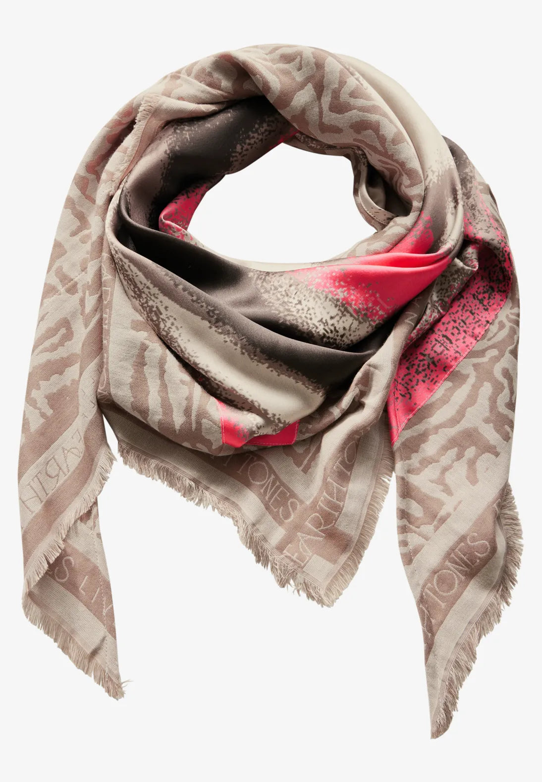BUFANDA ESTAMPADA TONOS BEIGE ROJO NEGRO