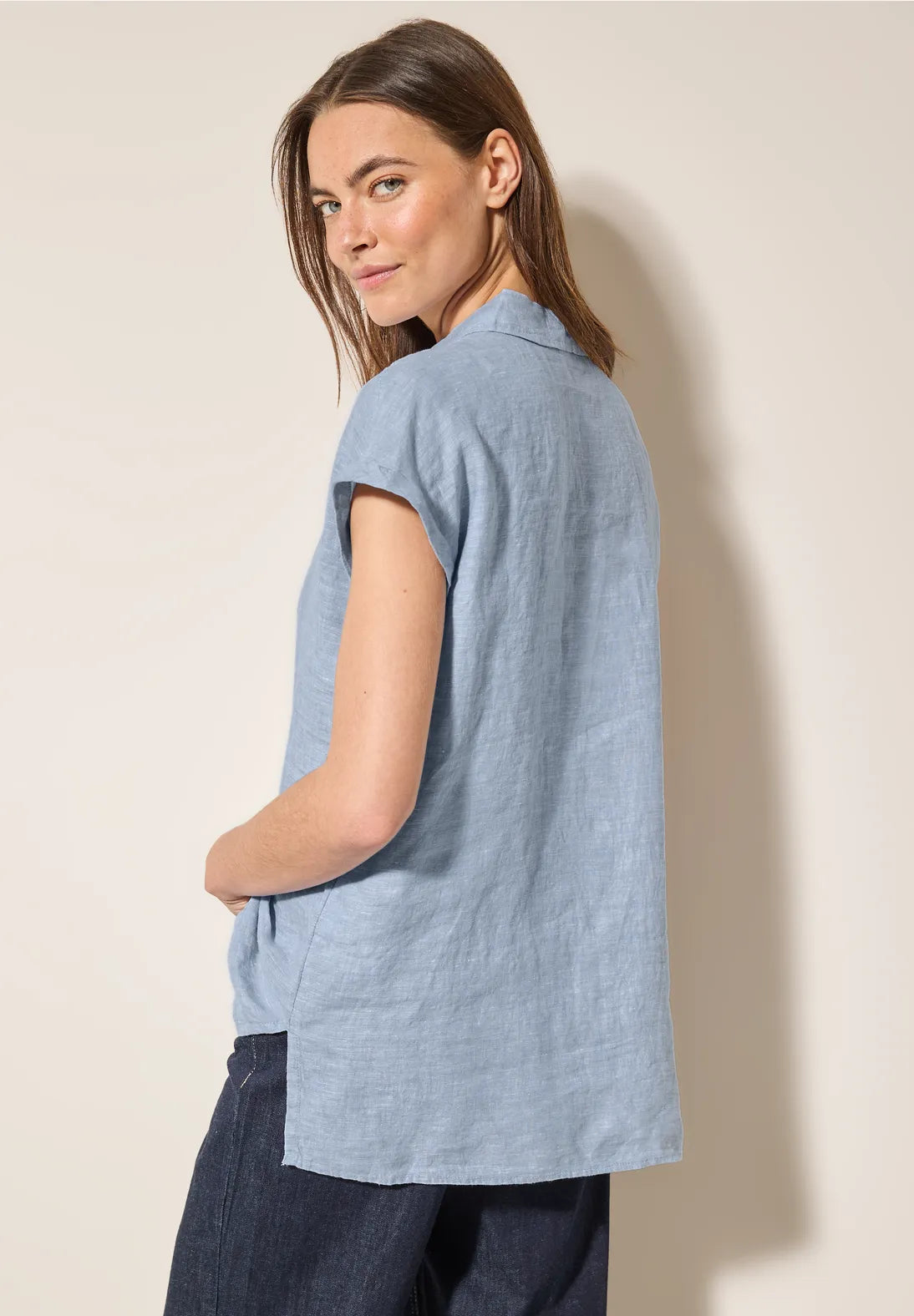 CECIL BLUSA LINO AZUL EXTRA SUAVE