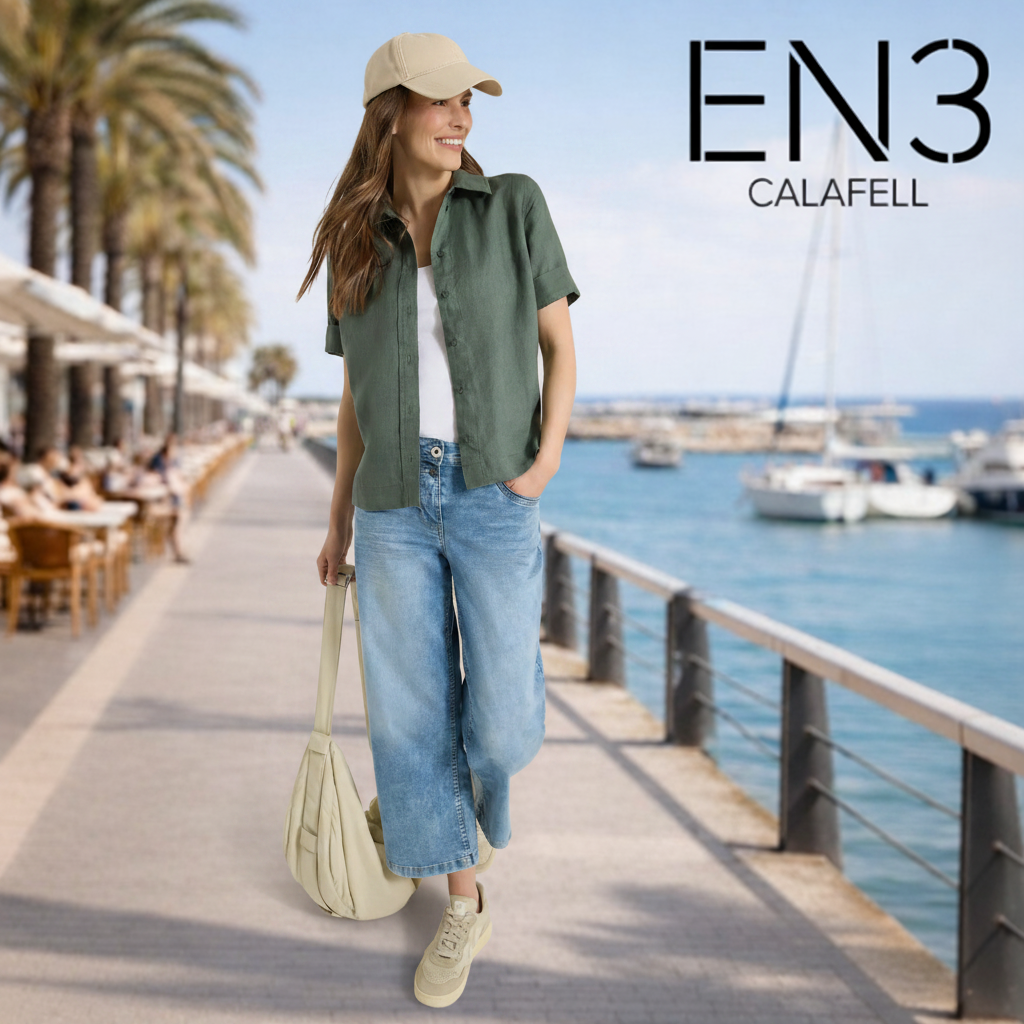 CECIL BLUSA DE LINO MANGA CORTA VERDE