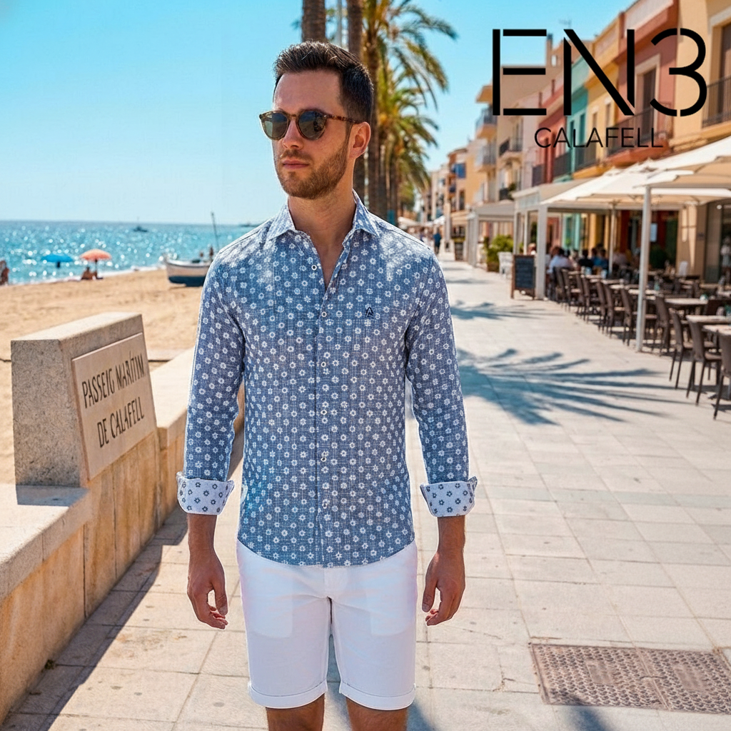 LA VESPITA CAMISA AZUL ESTAMPADA