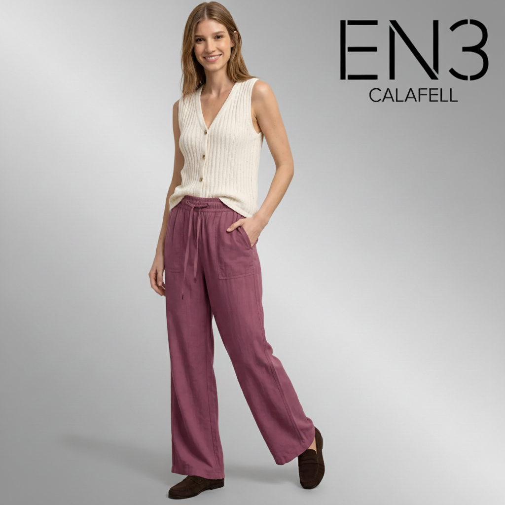 STREET ONE PANTALON LINO COLOR VINO