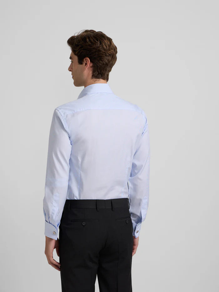 CAMISA DE VESTIR EN ALGODON Y RAYAS AZULES