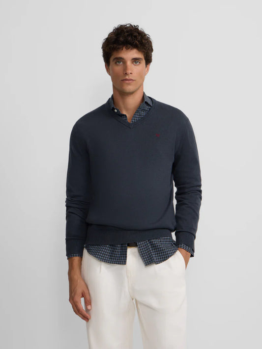 SILBON JERSEY CLASICO CUELLO PICO AZUL GRIS