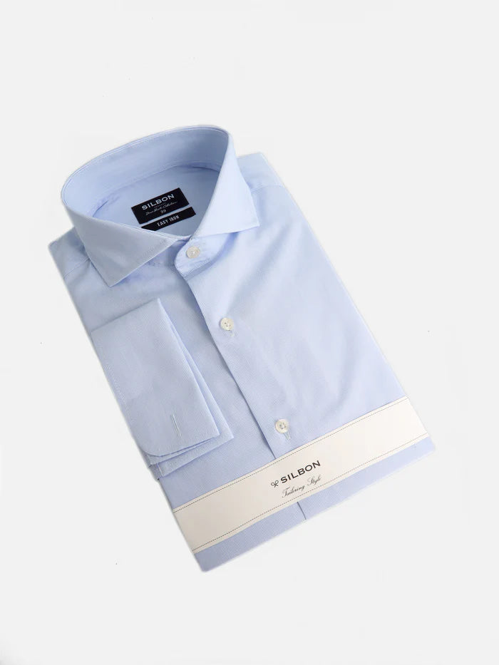 CAMISA DE VESTIR EN ALGODON Y RAYAS AZULES