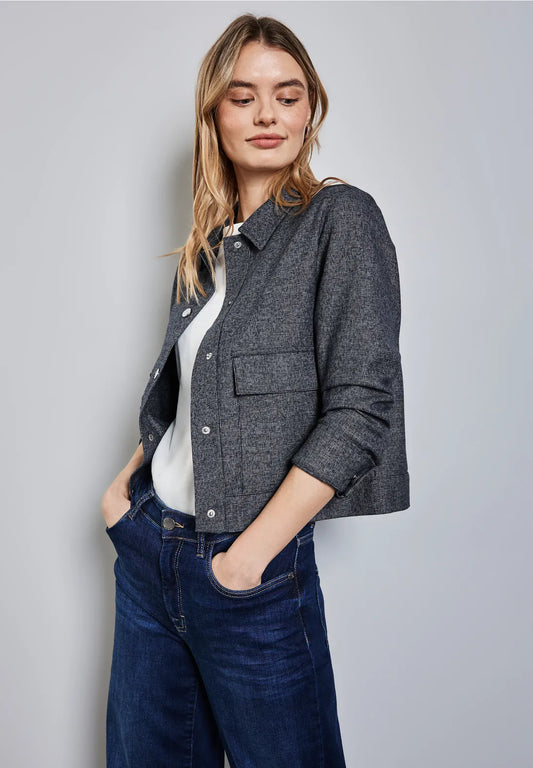 CHAQUETA CORTA MELANGE CON BOLSILLOS