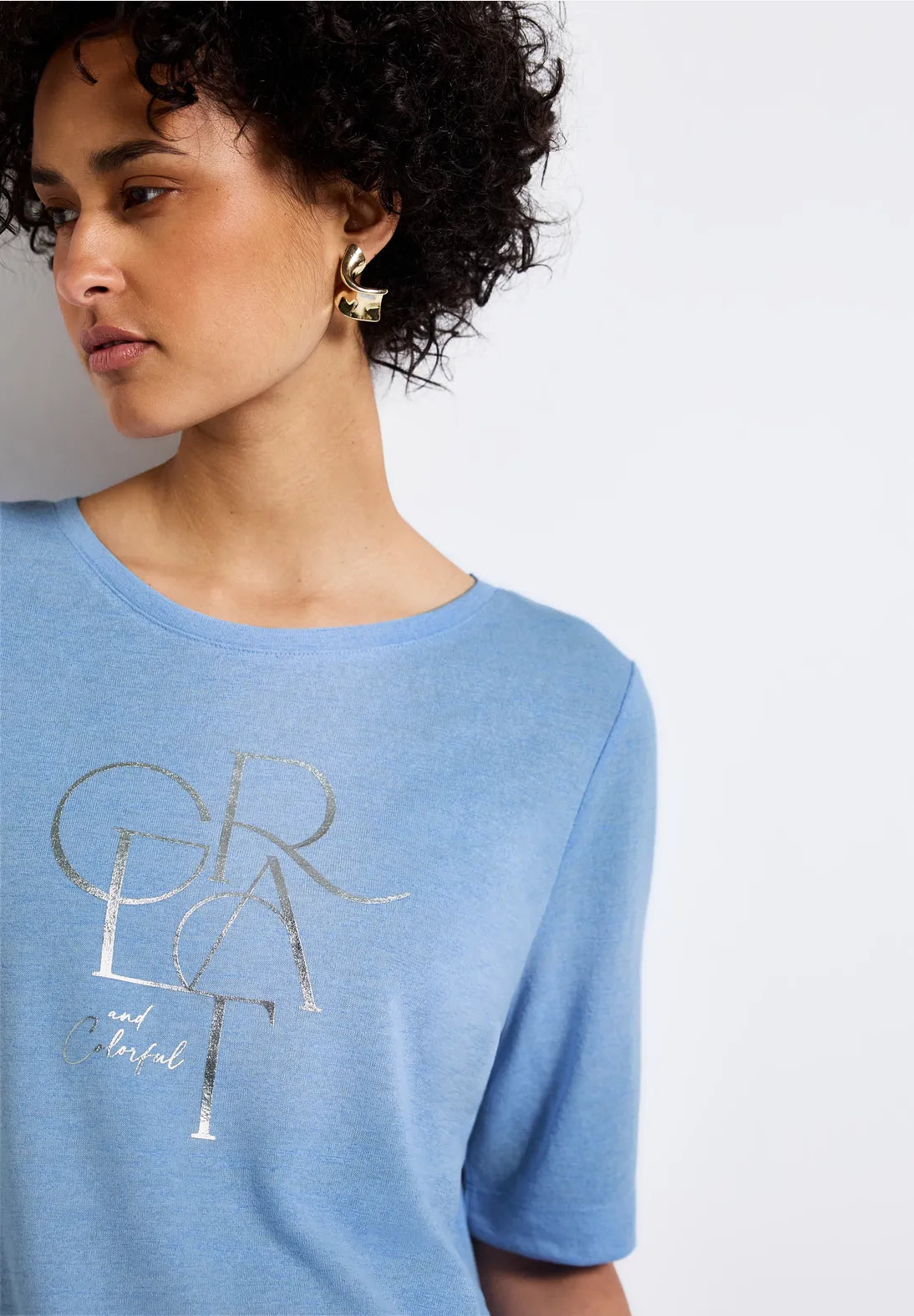 STREET ONE CAMISETA CON TEXTO BRILLANTE CUELLO REDONDO