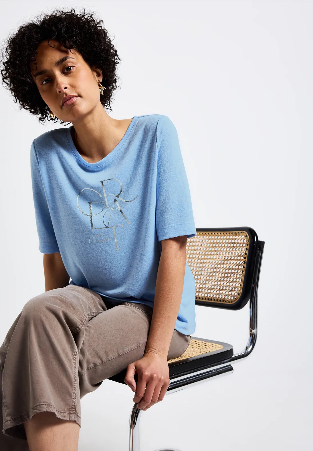 STREET ONE CAMISETA CON TEXTO BRILLANTE CUELLO REDONDO