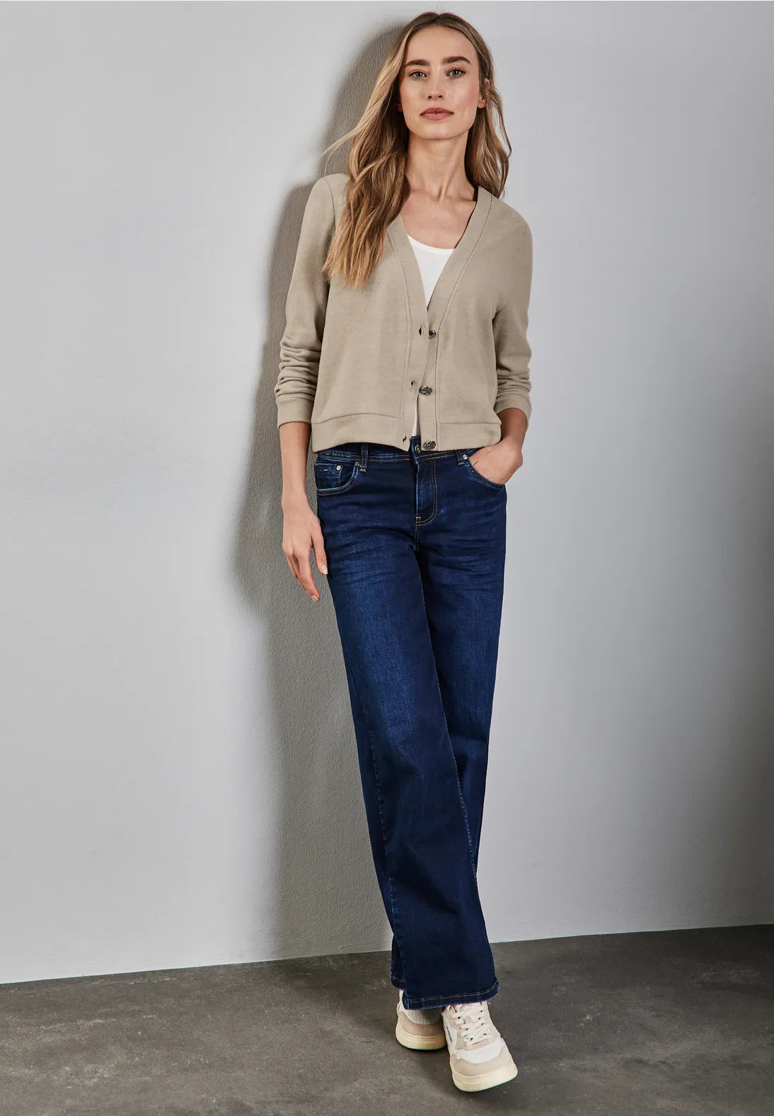 STREET ONE CHAQUETA DE ALGODON CUELLO EN V BEIGE