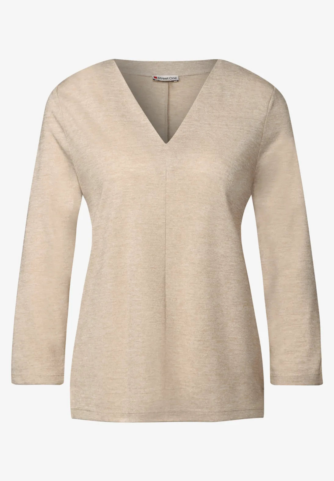 STREET ONE CAMISETA JERSEY DE LINO BEIGE CUELLO PICO
