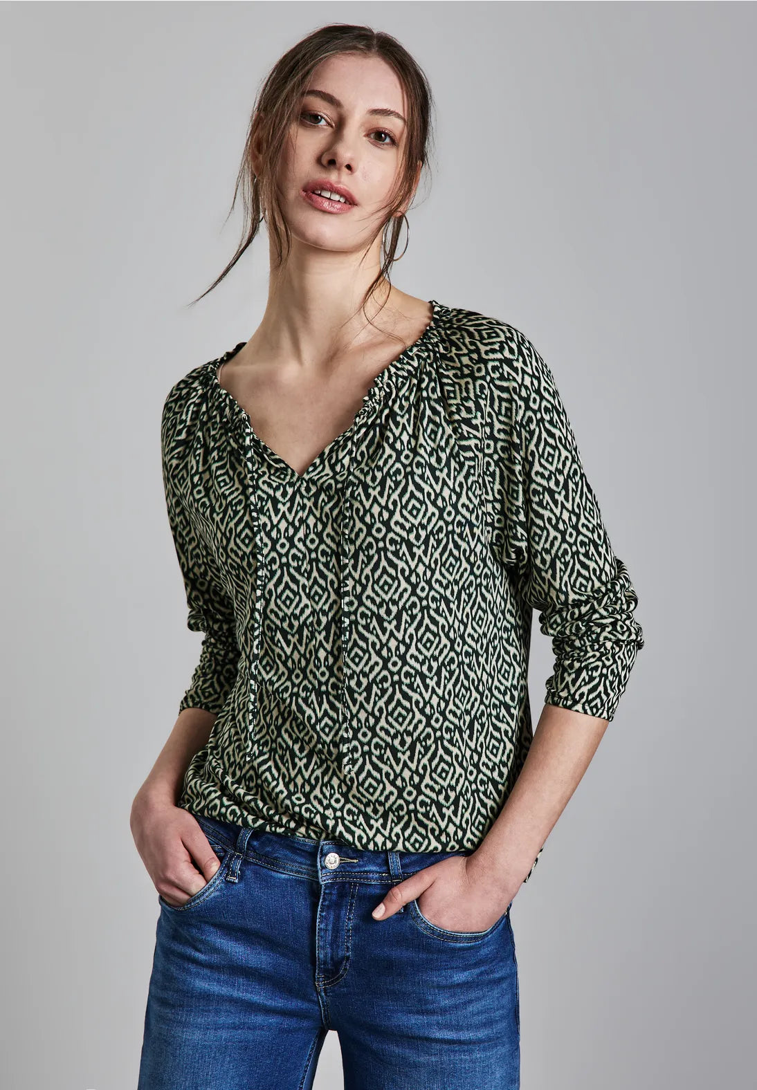 STREET ONE BLUSA ELASTICA ESTAMPADA VERDE