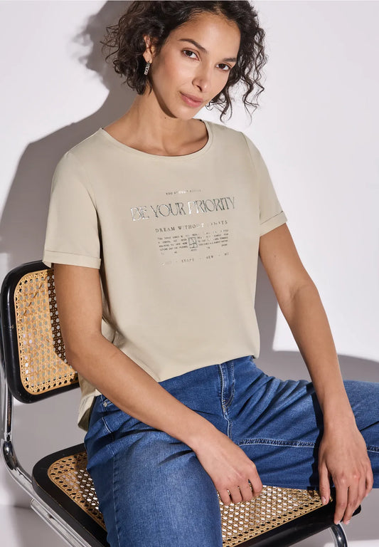 STREET ONE  CAMISETA BEIGE DE ALGODON CON PRINT
