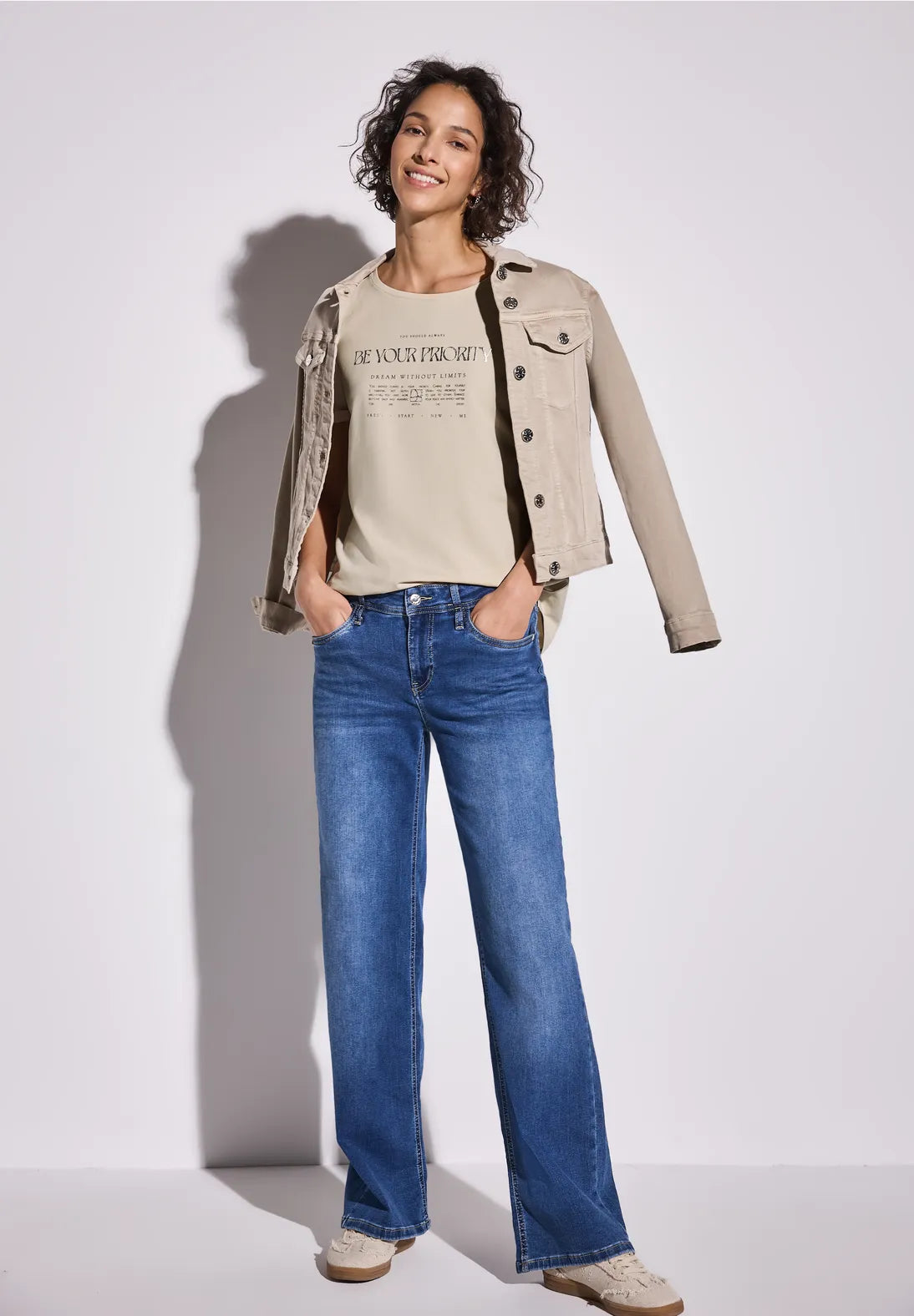 STREET ONE  CAMISETA BEIGE DE ALGODON CON PRINT