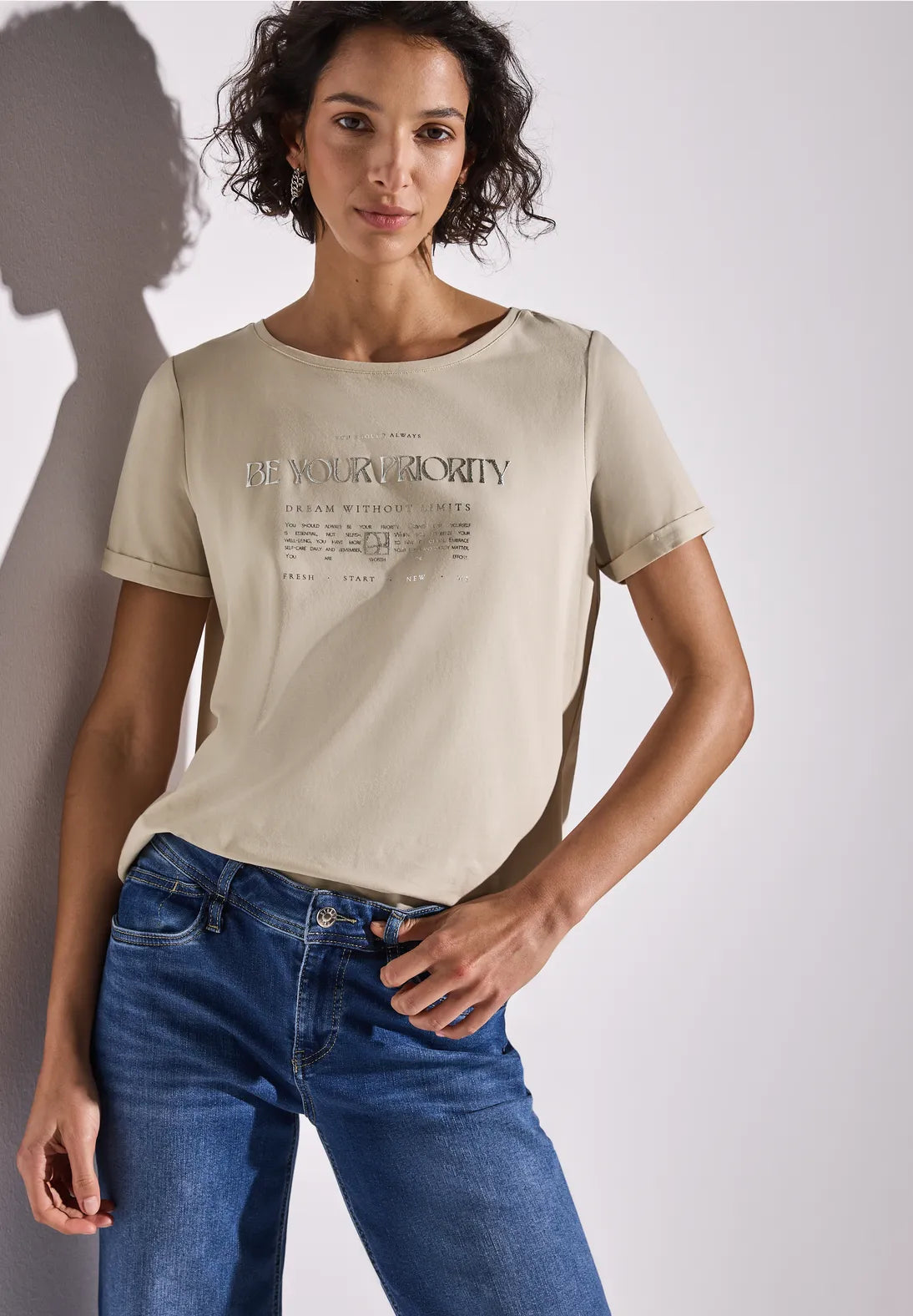 STREET ONE  CAMISETA BEIGE DE ALGODON CON PRINT