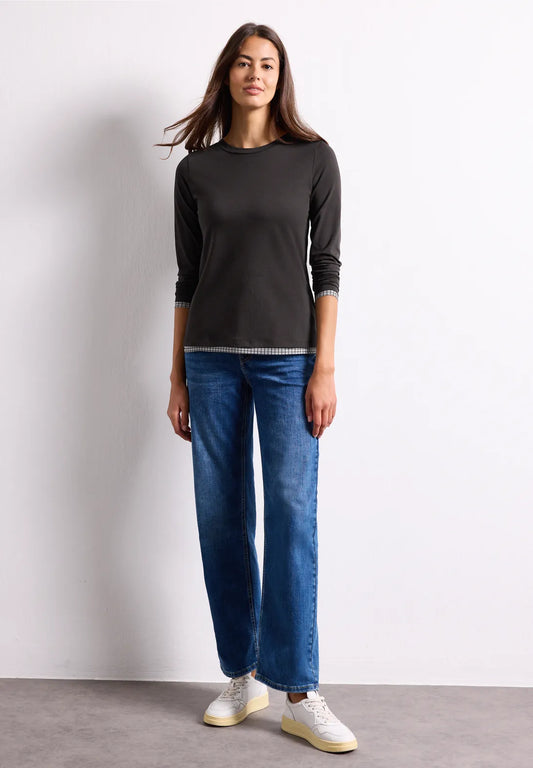 CAMISETA MARRON CON DETALLES A CUADROS STREET ONE
