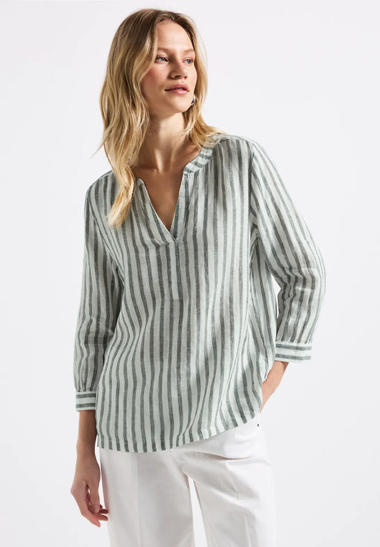 STREET ONE BLUSA LINO A RAYAS VERDES