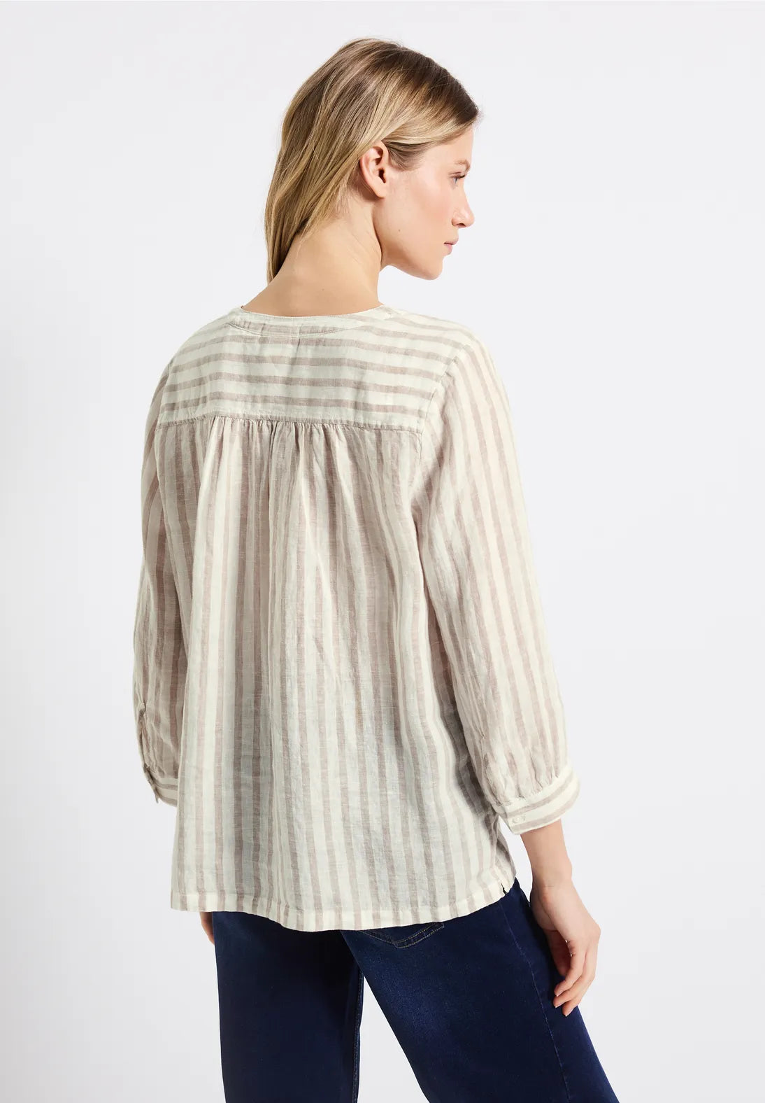STREET ONE BLUSA LINO A RAYAS BEIGE