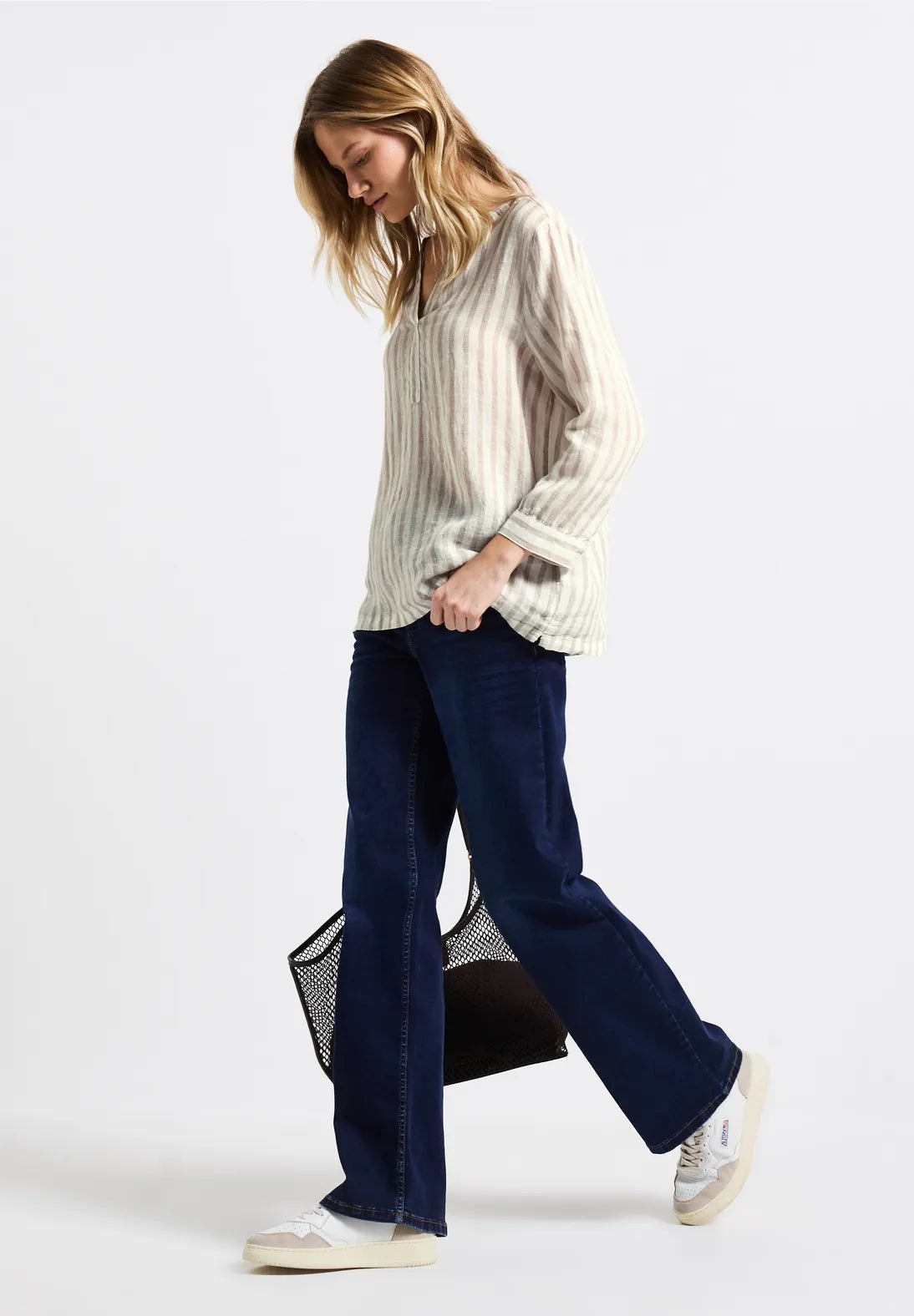 STREET ONE BLUSA LINO A RAYAS BEIGE