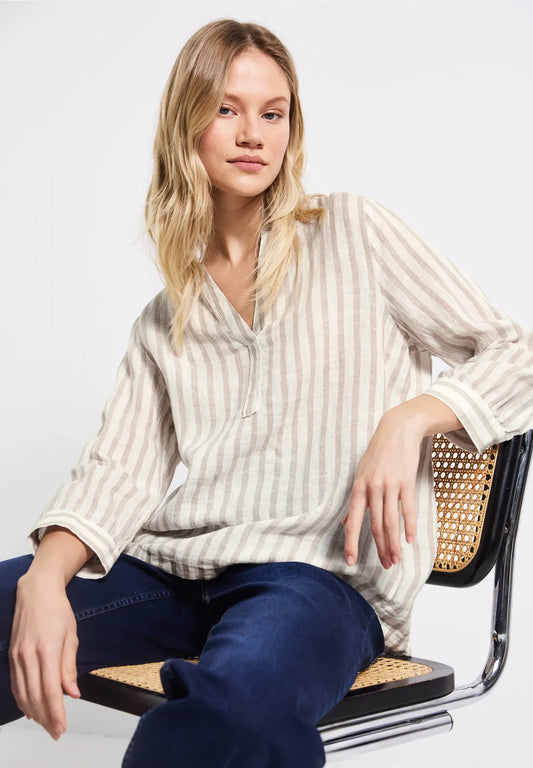 STREET ONE BLUSA LINO A RAYAS BEIGE