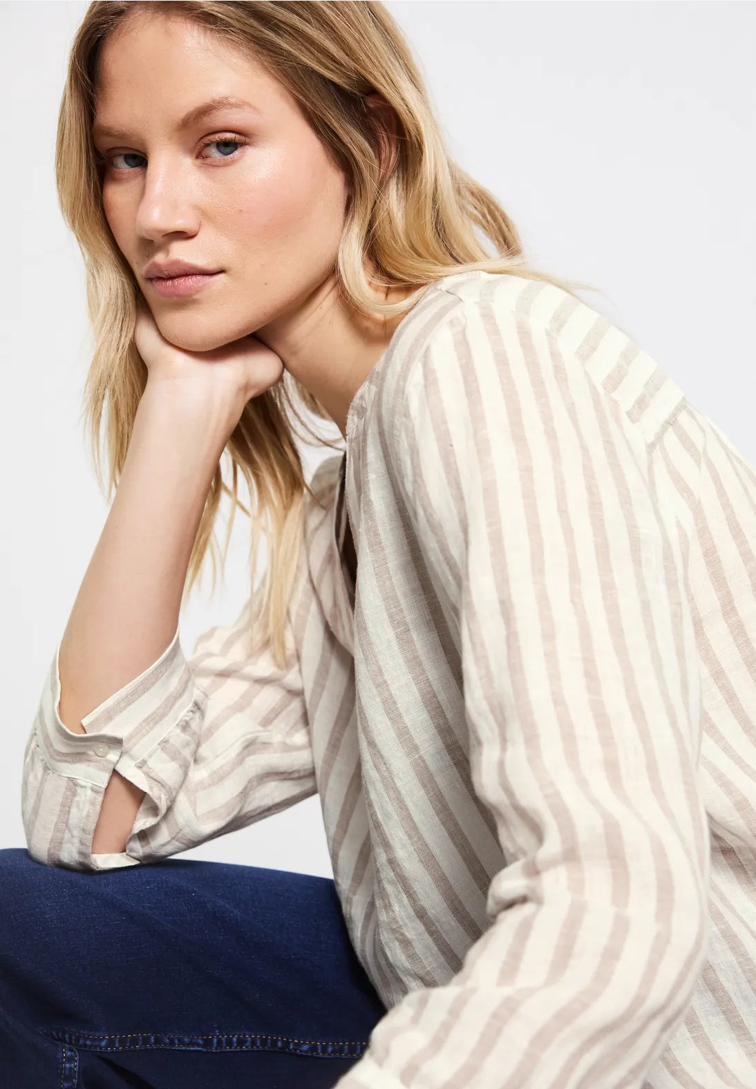 STREET ONE BLUSA LINO A RAYAS BEIGE