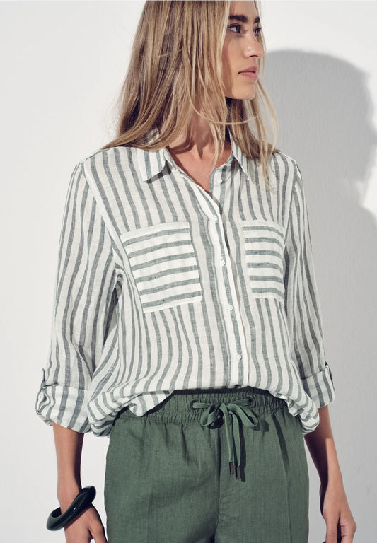 STREET ONE  BLUSA DE LINO CAMISERA A RAYAS