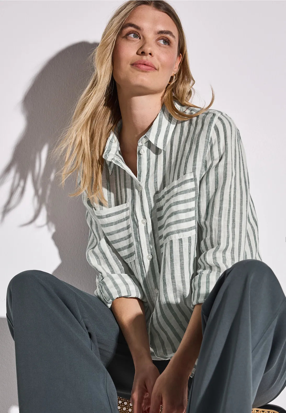 STREET ONE  BLUSA DE LINO CAMISERA A RAYAS