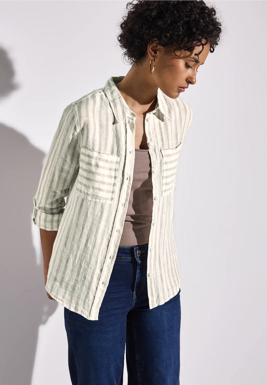 STREET ONE  BLUSA DE LINO CAMISERA A RAYAS