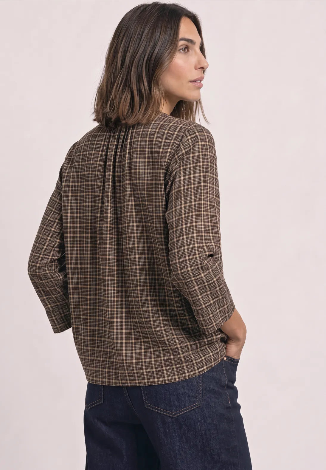 BLUSA TIPO TUNICA MARRON A CUADROS STREET ONE