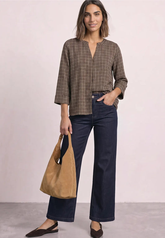 BLUSA TIPO TUNICA MARRON A CUADROS STREET ONE