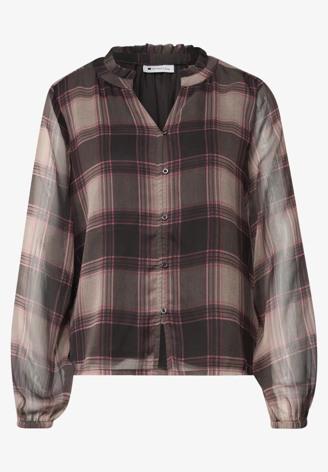 BLUSA ESCOTE EN V A CUADROS CON MANGAS EN GASA STREET ONE