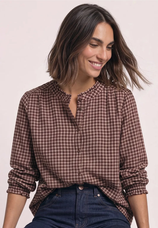 BLUSA CUELLO REDONDO ESTAMPADO A CUADROS STREET ONE