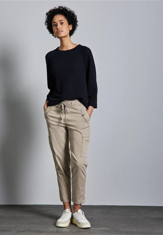 STREET ONE PANTALONES DE CARGO BEIGE CINTURA ELASTICA