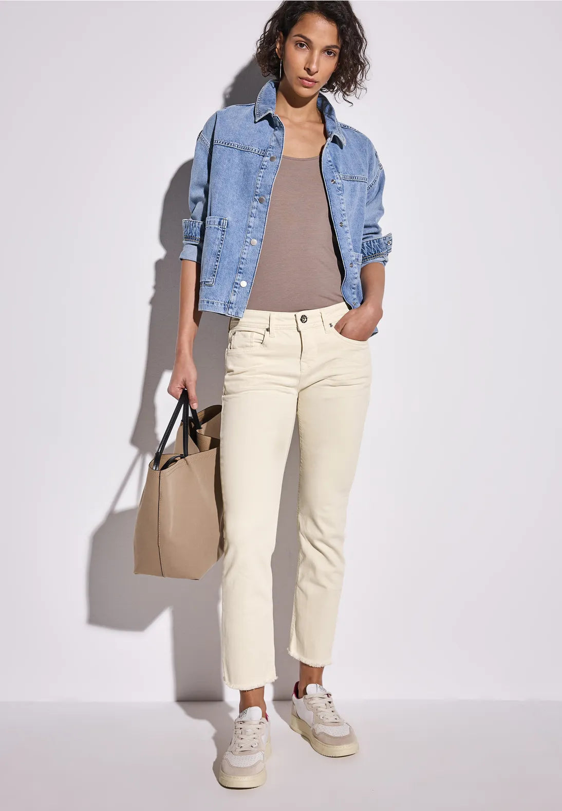 STREET ONE  PANTALON TEJANO BEIGE ELASTICO