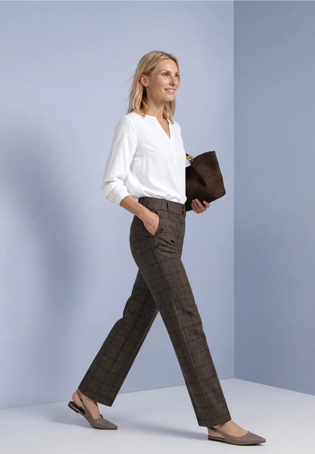 PANTALONES CINTURA ALTA ESTAMPADO A CUADROS STREET ONE