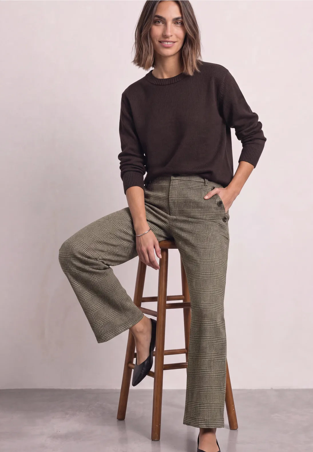 PANTALONES CORTE INFORMAL ESTAMPADOS A CUADROS STREET ONE