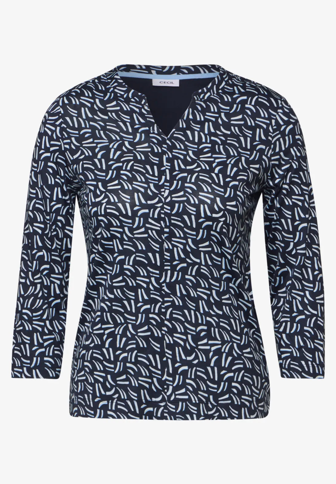 BLUSA BASICA ELASTICA ESTAMPADA CUELLO EN V
