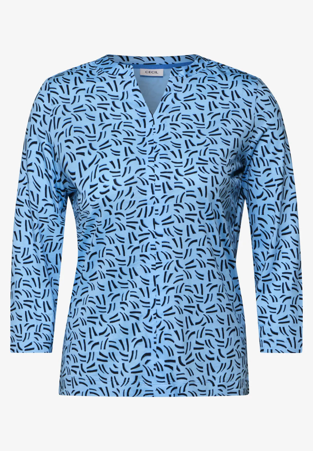 BLUSA BASICA ELASTICA ESTAMPADA CUELLO EN V