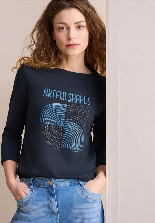 CAMISETA MANGA 3/4 CON ESTAMPADO TOQUE BRILLANTE