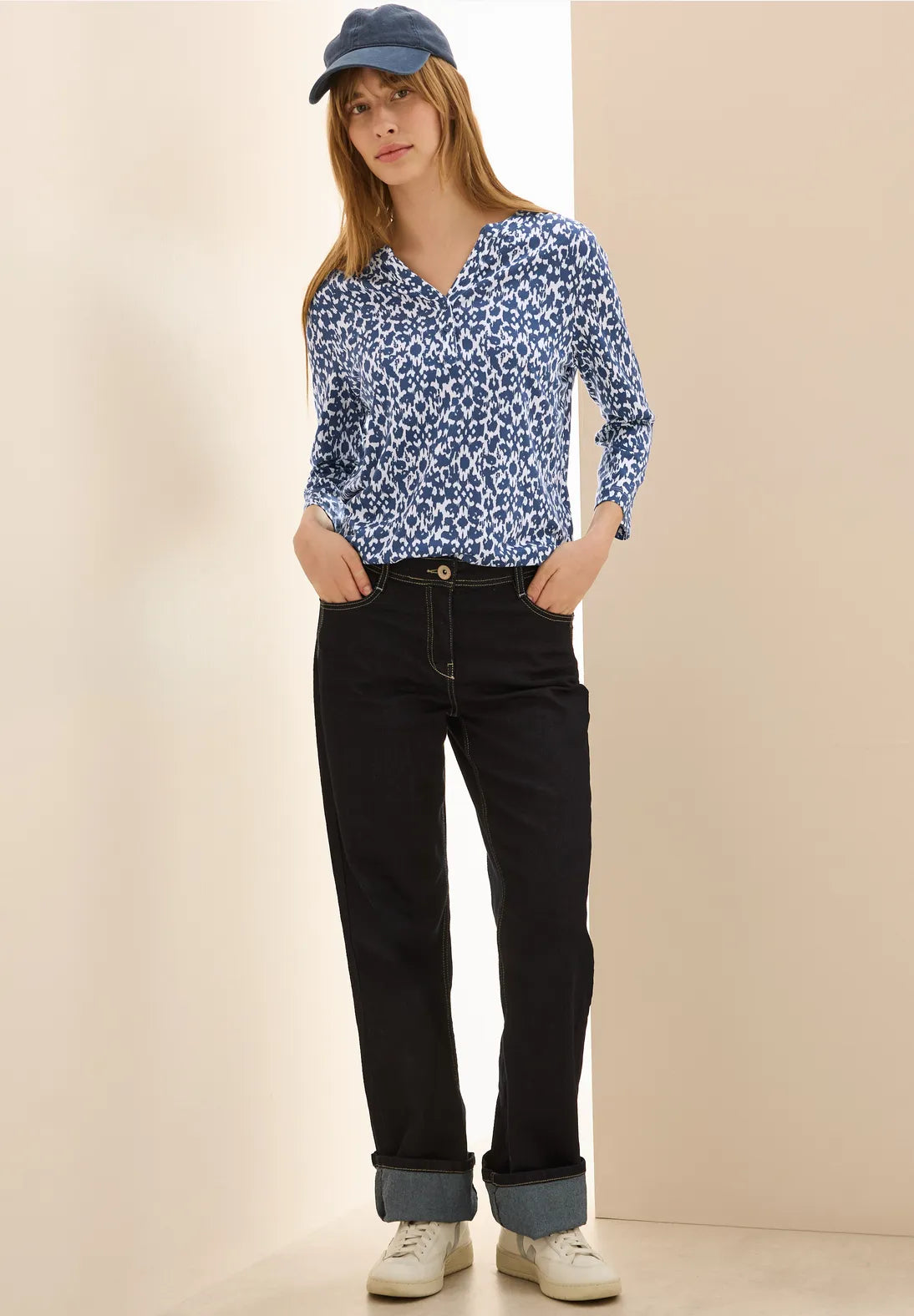 CECIL BLUSA ESTAMPADA ELASTICA AZUL