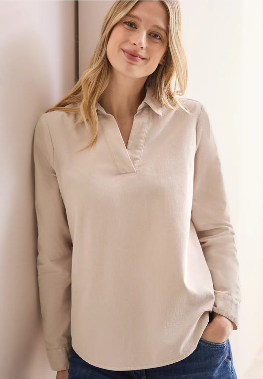 BLUSA MONOCOLOR DE MICRO PANA BEIGE