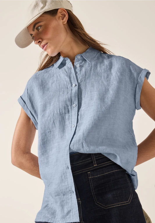 CECIL BLUSA LINO AZUL EXTRA SUAVE