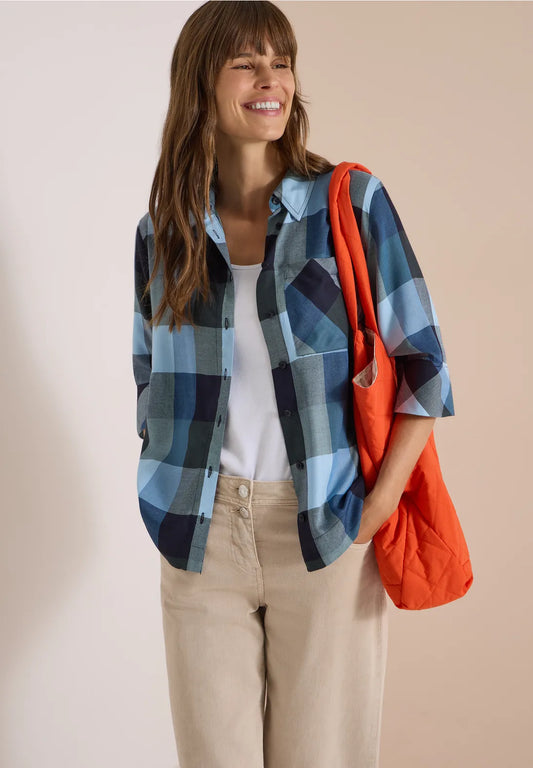 BLUSA CUELLO CAMISERO A CUADROS CECIL