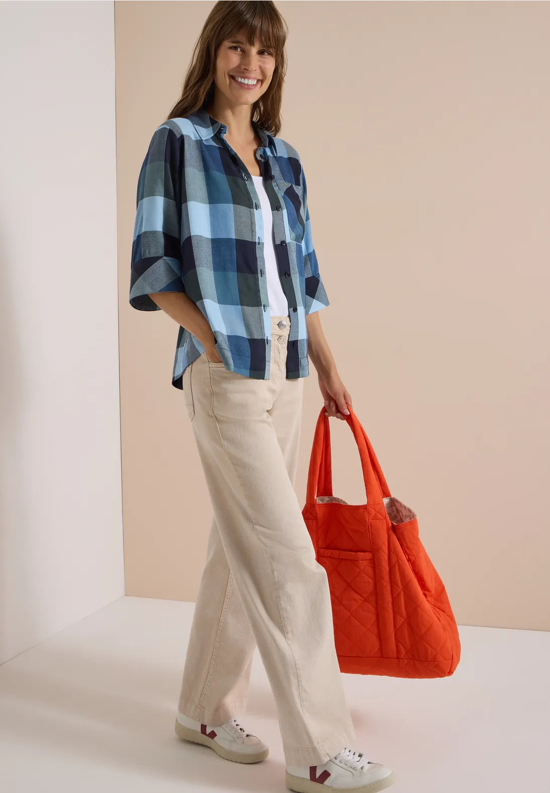 BLUSA CUELLO CAMISERO A CUADROS CECIL