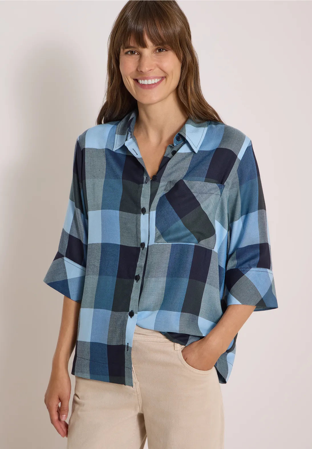 BLUSA CUELLO CAMISERO A CUADROS CECIL