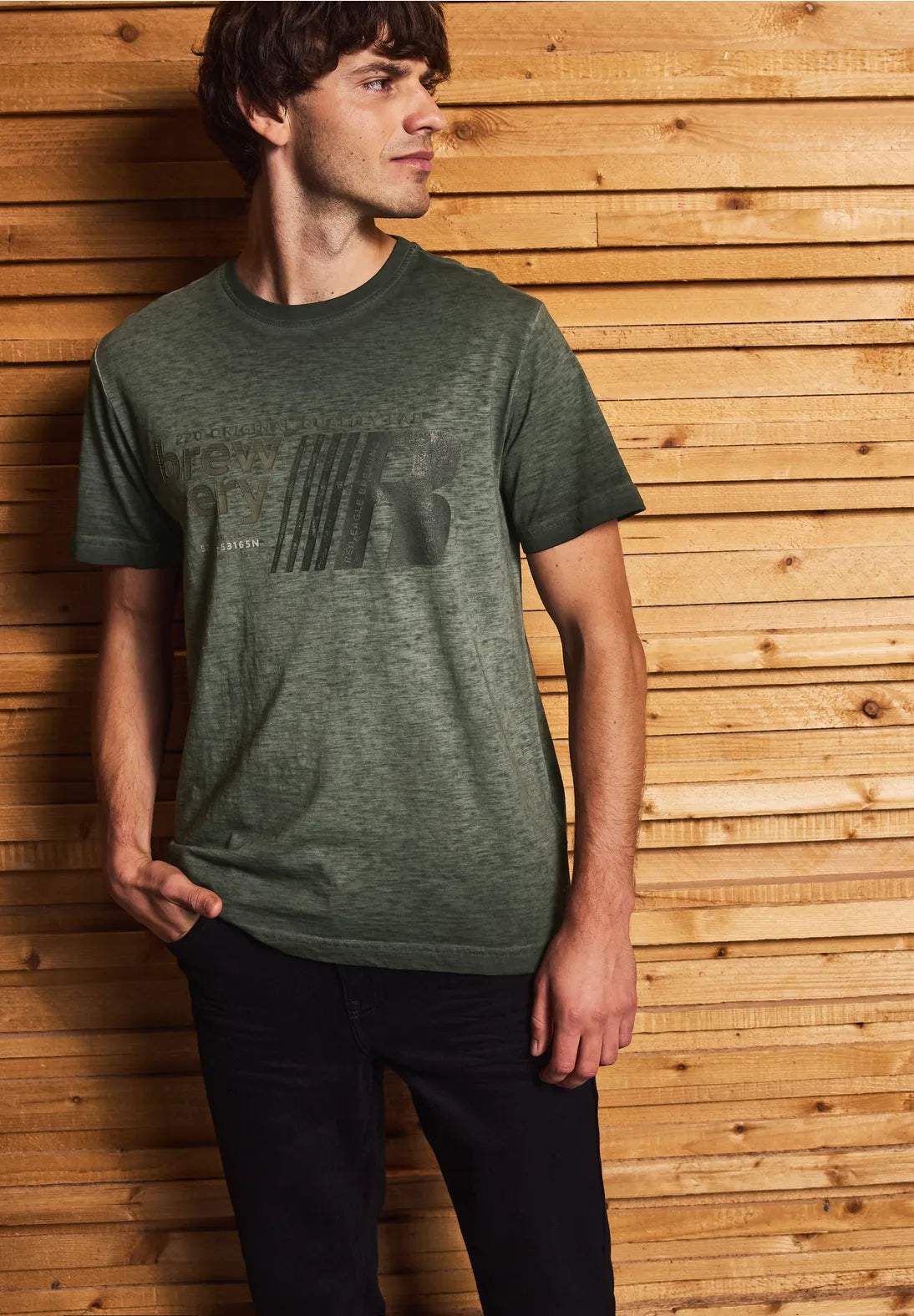 STREET ONE MEN CAMISETA ESTAMPADA VERDE EFECTO LAVADO