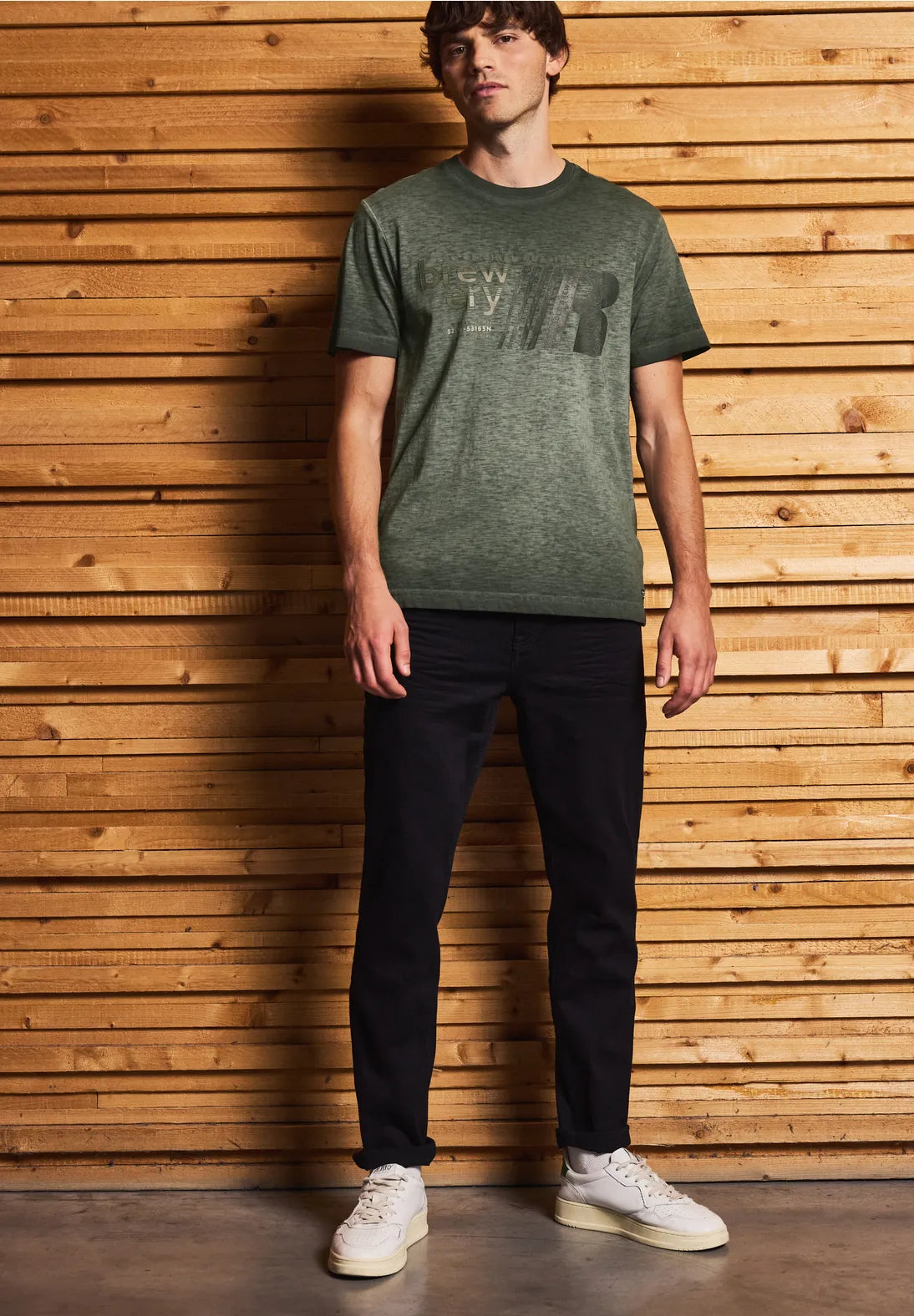 STREET ONE MEN CAMISETA ESTAMPADA VERDE EFECTO LAVADO